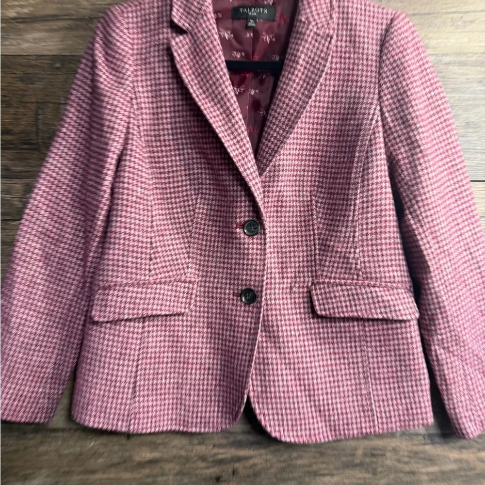 Talbots Raspberry Houndstooth Horseback Riding Blazer Jacket - Picture 2 of 5